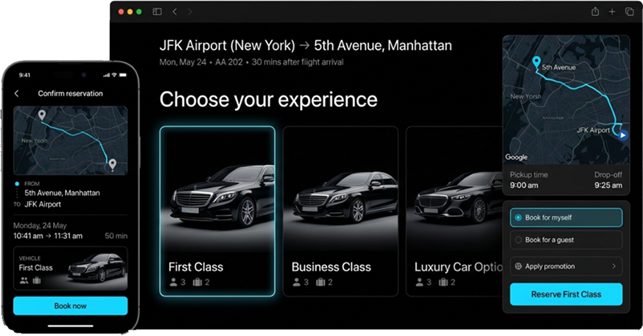 Houston Limousine mobile and desktop app experience